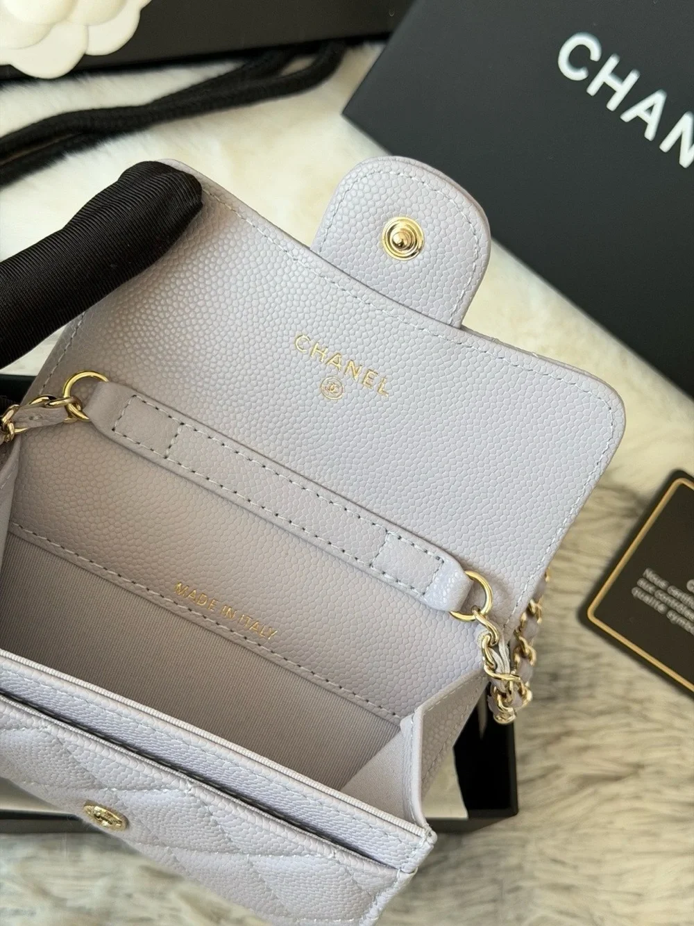 CHANEL Quilted Mini Wallet-On-Chain in Light Lavender with Gold Hardware
